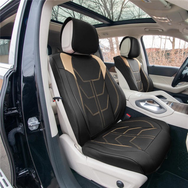 Bionic70 Deluxe Faux Leather Car Seat Covers with Contrast Stitching – Front Set TP70002