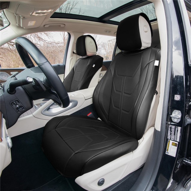 Bionic70 Deluxe Faux Leather Car Seat Covers with Contrast Stitching – Front Set TP70002