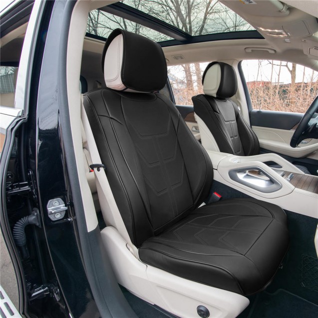 Bionic70 Deluxe Faux Leather Car Seat Covers with Contrast Stitching – Front Set TP70002