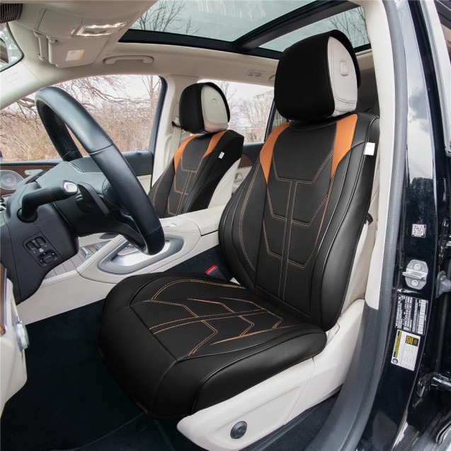 Bionic70 Deluxe Faux Leather Car Seat Covers with Contrast Stitching – Front Set TP70002