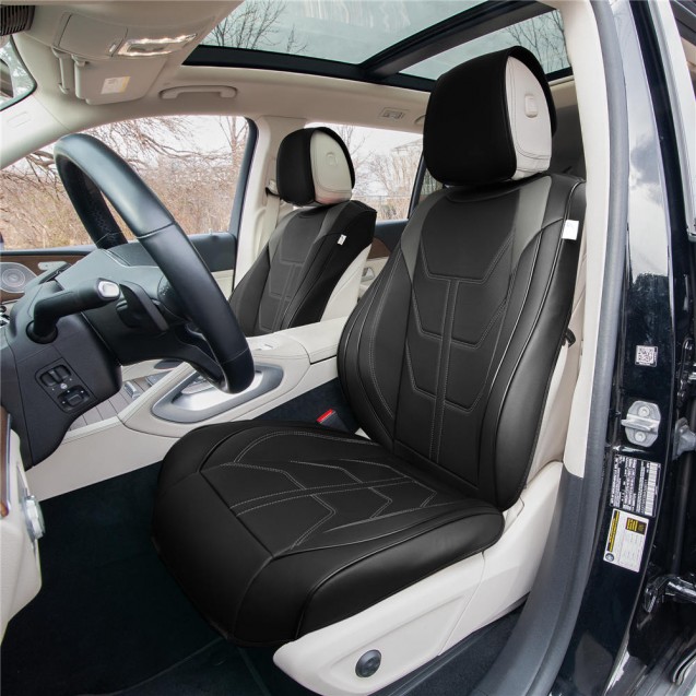 Bionic70 Deluxe Faux Leather Car Seat Covers with Contrast Stitching – Front Set TP70002