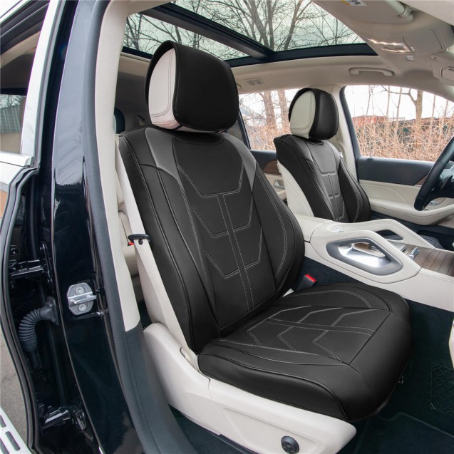 Bionic70 Deluxe Faux Leather Car Seat Covers with Contrast Stitching – Front Set TP70002