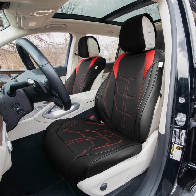 Bionic70 Deluxe Faux Leather Car Seat Covers with Contrast Stitching – Front Set TP70002