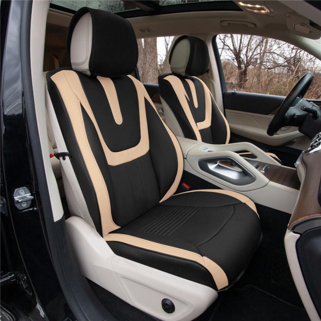 Hybrid70 Deluxe Faux Leather Car Seat Covers with Modern Pattern – Front Set TP70003