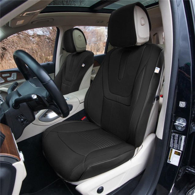 Hybrid70 Deluxe Faux Leather Car Seat Covers with Modern Pattern – Front Set TP70003