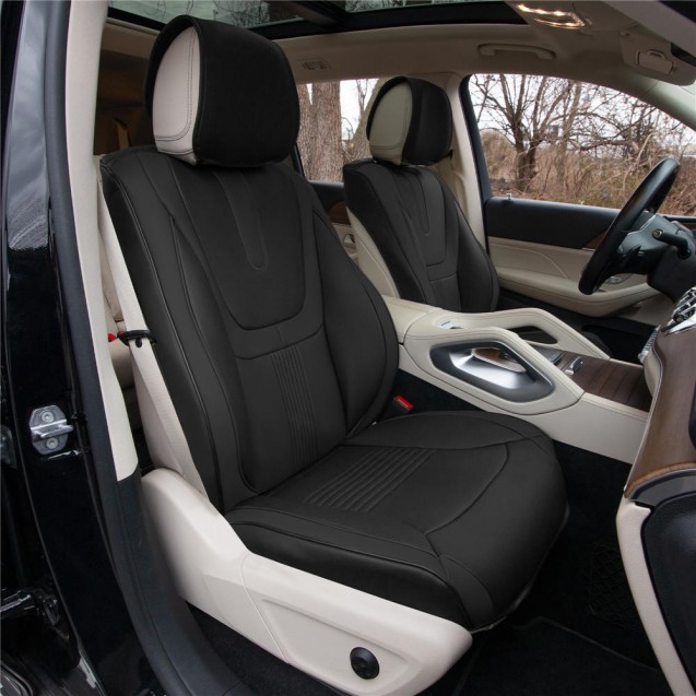 Hybrid70 Deluxe Faux Leather Car Seat Covers with Modern Pattern – Front Set TP70003