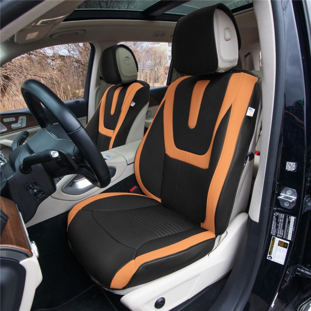 Hybrid70 Deluxe Faux Leather Car Seat Covers with Modern Pattern – Front Set TP70003