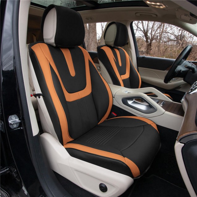 Hybrid70 Deluxe Faux Leather Car Seat Covers with Modern Pattern – Front Set TP70003