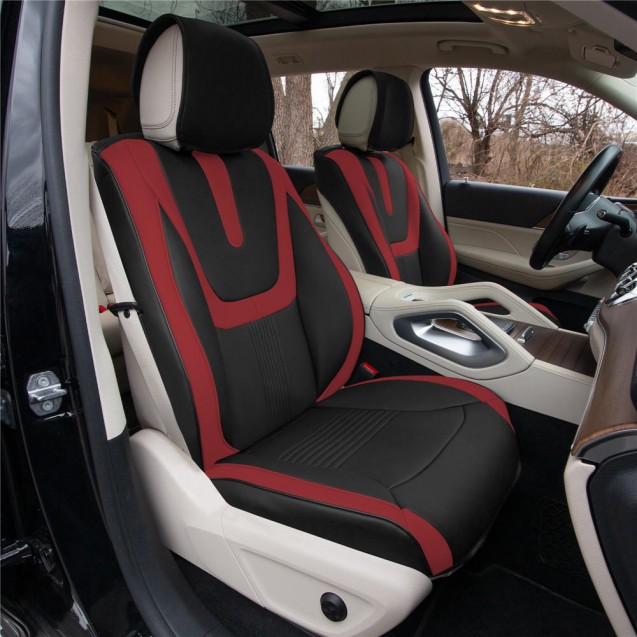 Hybrid70 Deluxe Faux Leather Car Seat Covers with Modern Pattern – Front Set TP70003
