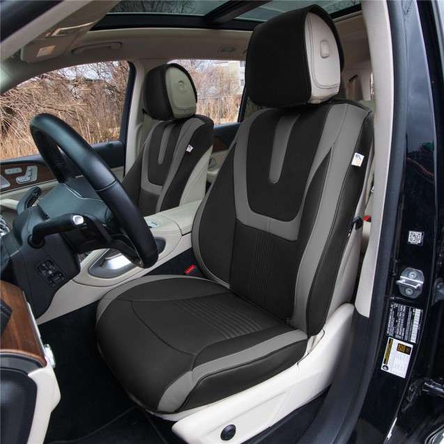 Hybrid70 Deluxe Faux Leather Car Seat Covers with Modern Pattern – Front Set TP70003