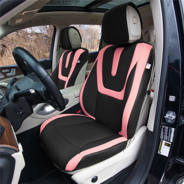 Hybrid70 Deluxe Faux Leather Car Seat Covers with Modern Pattern – Front Set TP70003