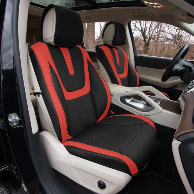 Hybrid70 Deluxe Faux Leather Car Seat Covers with Modern Pattern – Front Set TP70003